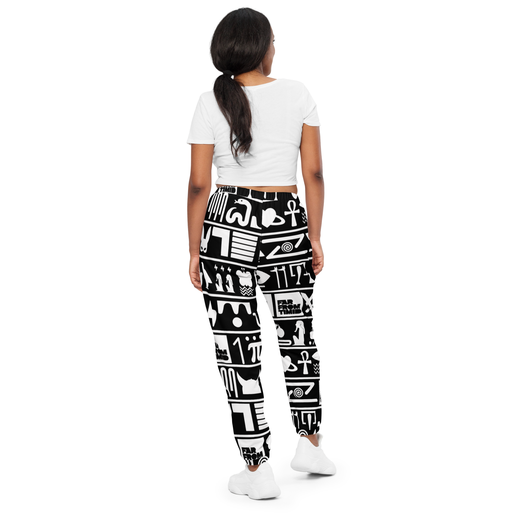 WOMEN'S HIEROGLYPHIC TRACK PANTS - BLACK/WHITE